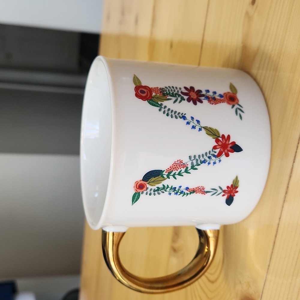 OPALHOUSE White Floral Letter "M" Initial Monogram Porcelain Mug Coffee Tea Cup - Picture 3 of 11